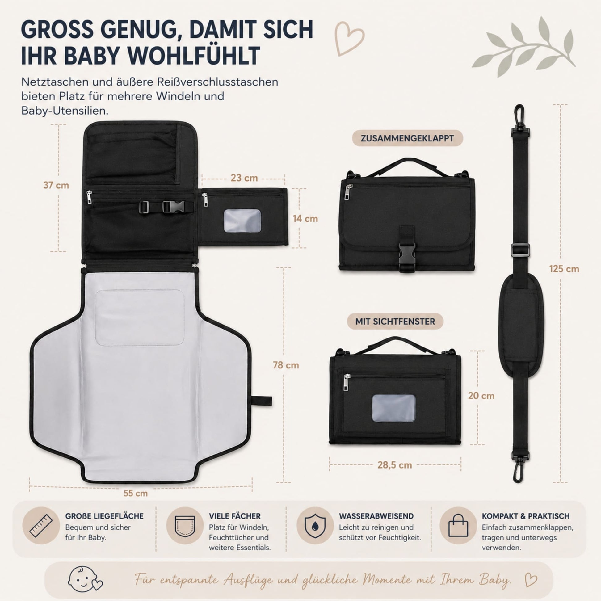 Zeluno® |Tragbare Wickeltasche mit Wickelunterlage